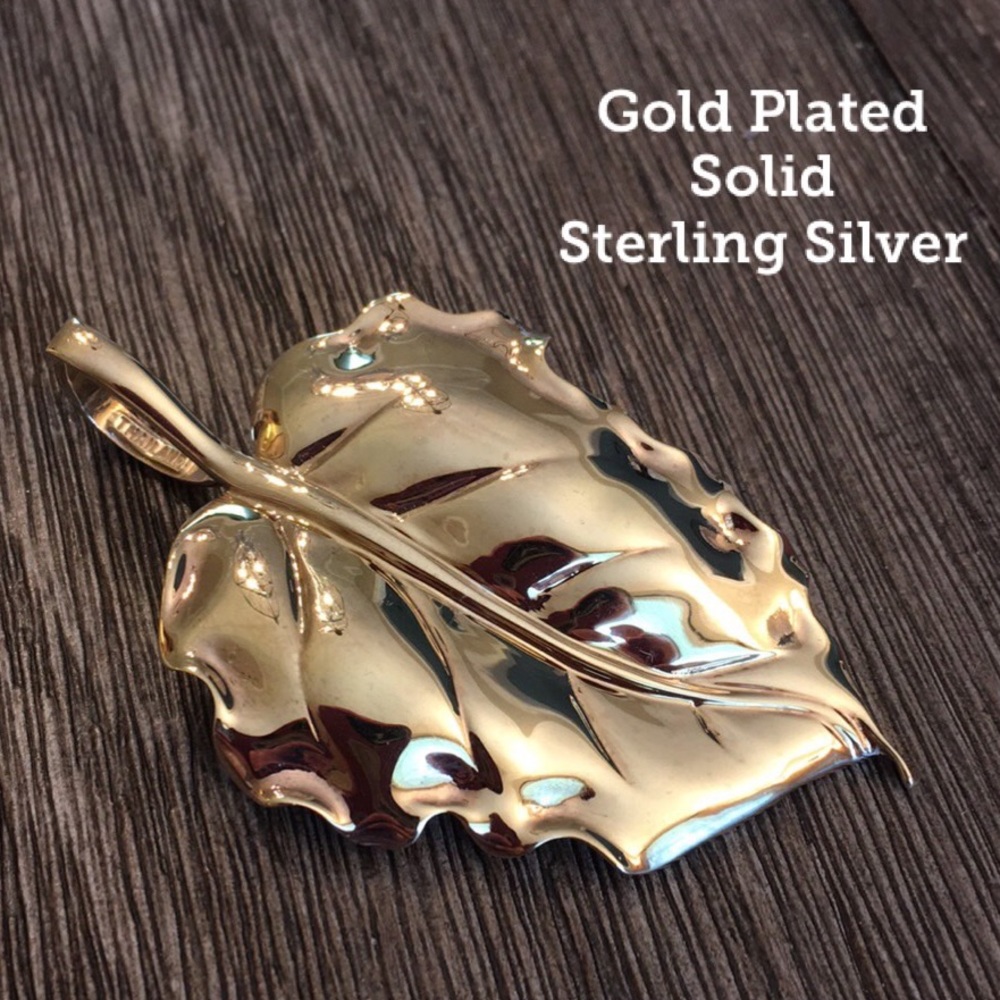 Gold Plated Solid Sterling Silver Leaf Pendant - image 1